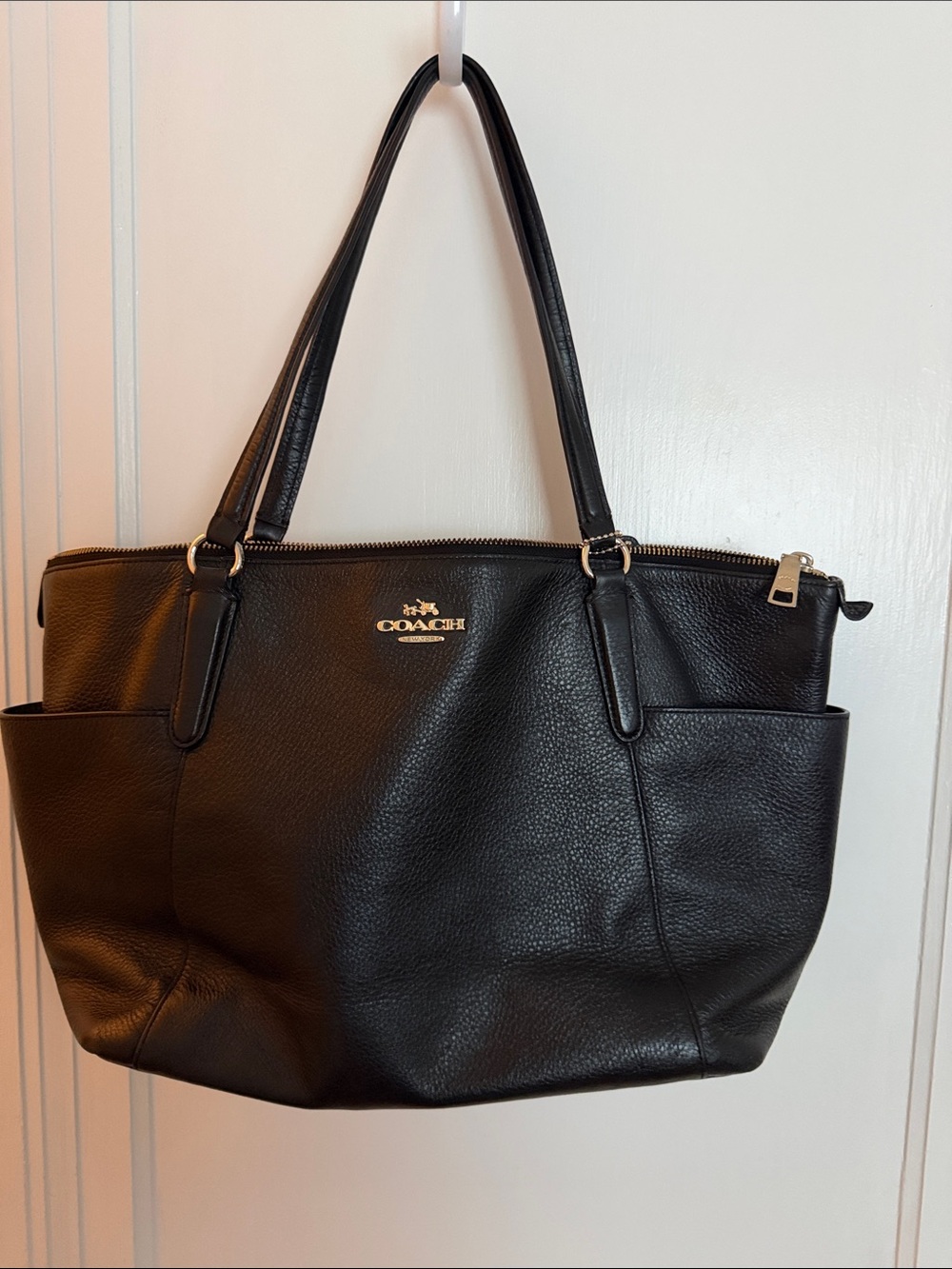 Coach Black Pebbled Leather Tote with Exterior Pockets